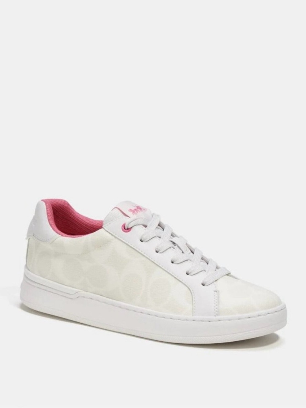 Coach White Low-Top Sneaker with Pink Lining